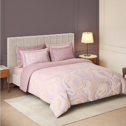 Spaces Nora Luminous Reverie 100% Egyptain Cotton 350 TC Sateen Abstract Permium Large Bedsheet with 4 Pillow Covers, Light Pink