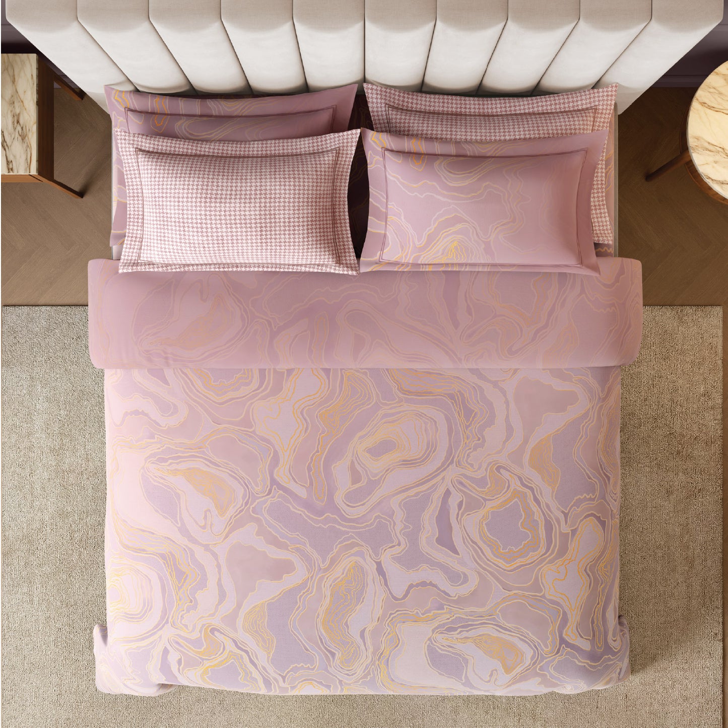 Spaces Nora Luminous Reverie 100% Egyptain Cotton 350 TC Sateen Abstract Permium Large Bedsheet with 4 Pillow Covers, Light Pink