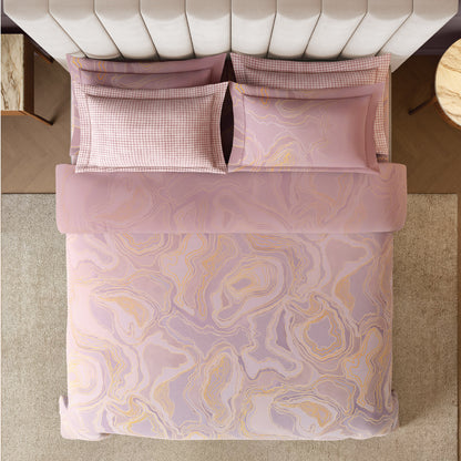 Spaces Nora Luminous Reverie 100% Egyptain Cotton 350 TC Sateen Abstract Permium Large Bedsheet with 4 Pillow Covers, Light Pink