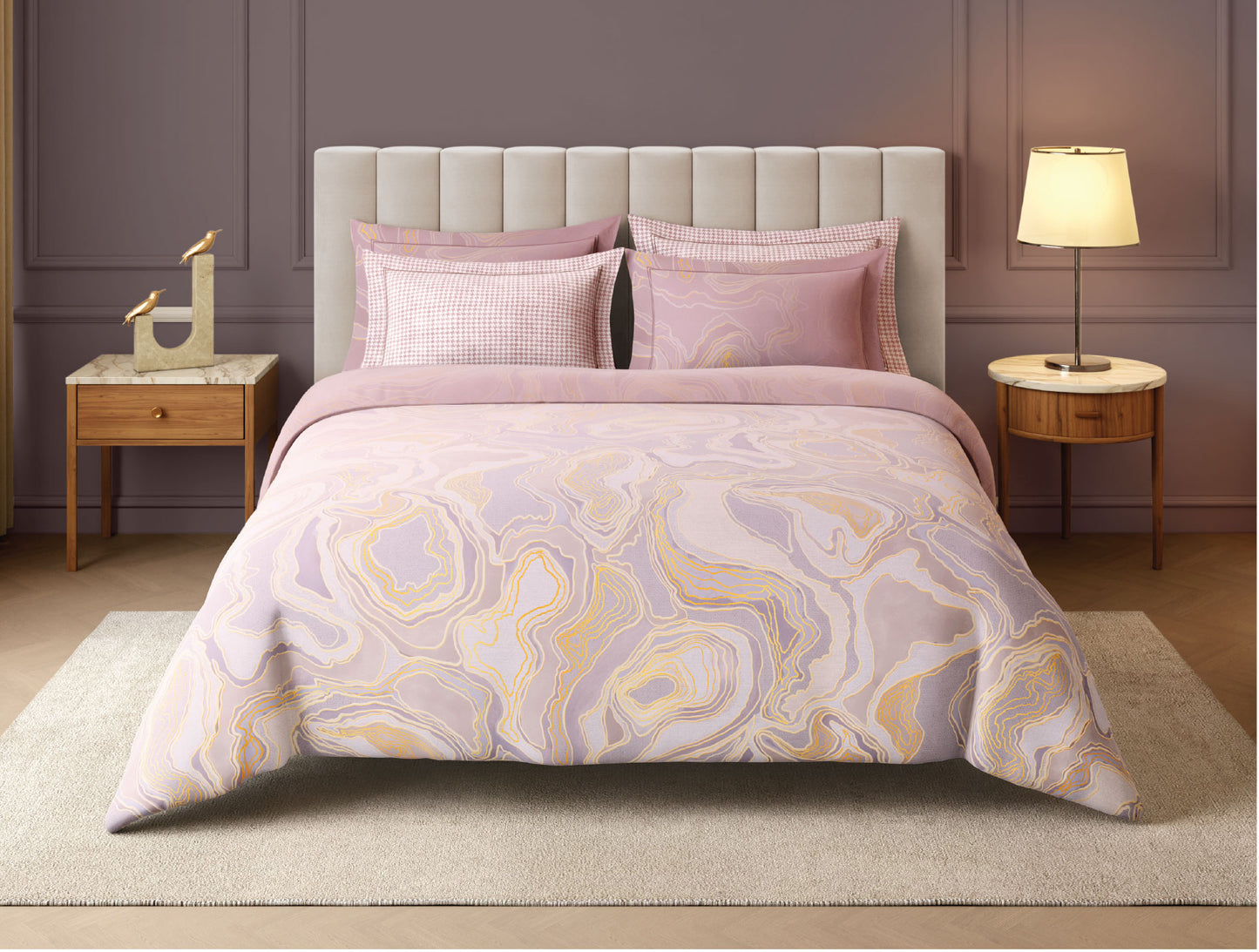 Spaces Nora Luminous Reverie 100% Egyptain Cotton 350 TC Sateen Abstract Permium Large Bedsheet with 4 Pillow Covers, Light Pink