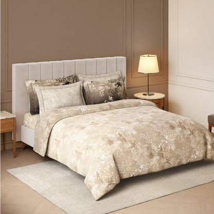 Spaces Nora Luminous Reverie 100% Egyptain Cotton 350 TC Sateen Abstract Permium Large Bedsheet with 4 Pillow Covers, Light Taupe