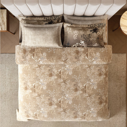 Spaces Nora Luminous Reverie 100% Egyptain Cotton 350 TC Sateen Abstract Permium Large Bedsheet with 4 Pillow Covers, Light Taupe