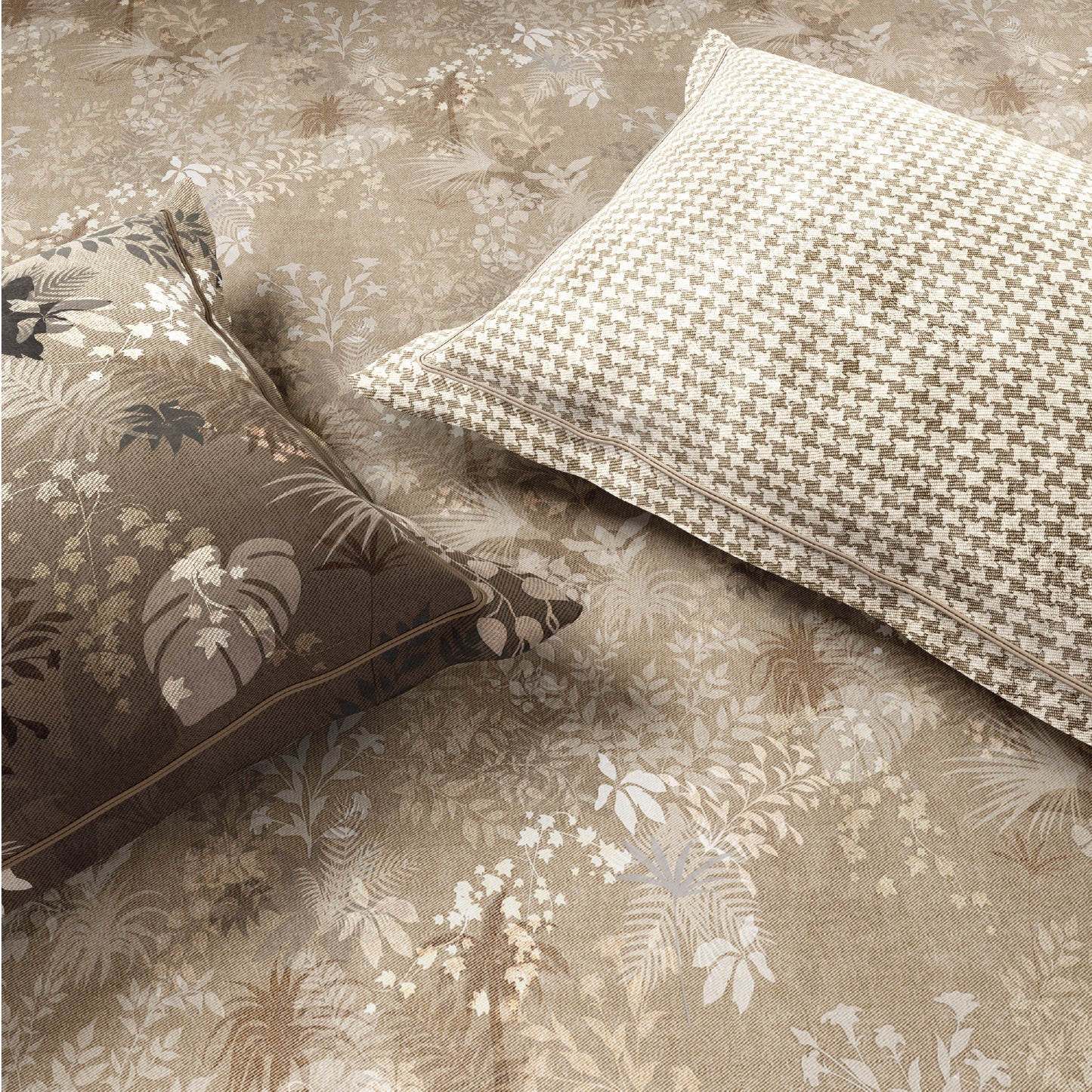 Spaces Nora Luminous Reverie 100% Egyptain Cotton 350 TC Sateen Abstract Permium Large Bedsheet with 4 Pillow Covers, Light Taupe