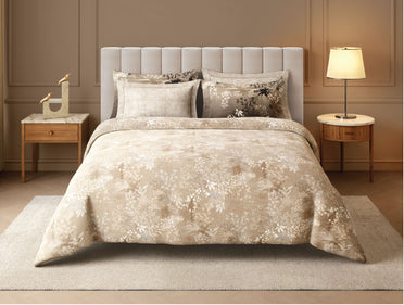 Spaces Nora Luminous Reverie 100% Egyptain Cotton 350 TC Sateen Abstract Permium Large Bedsheet with 4 Pillow Covers, Light Taupe