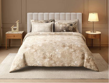 Spaces Nora Luminous Reverie 100% Egyptain Cotton 350 TC Sateen Abstract Permium Large Bedsheet with 4 Pillow Covers, Light Taupe