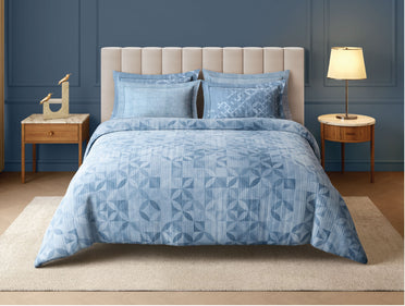 Spaces Nora Luminous Reverie 100% Egyptain Cotton 350 TC Sateen Geometric Permium Large Bedsheet with 4 Pillow Covers, Light Teal