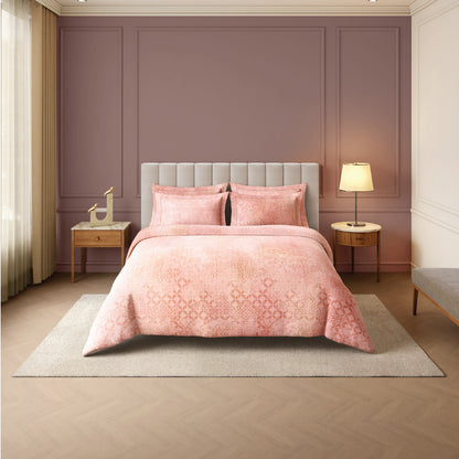 Spaces Nora Luminous Reverie 100% Egyptain Cotton 350 TC Sateen Geometric Permium Large Bedsheet with 4 Pillow Covers, Light Blush