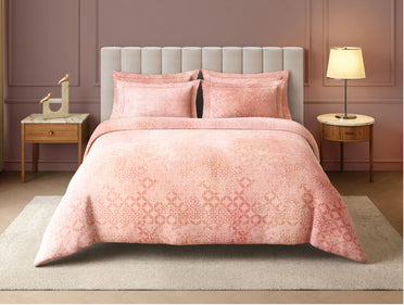 Spaces Nora Luminous Reverie 100% Egyptain Cotton 350 TC Sateen Geometric Permium Large Bedsheet with 4 Pillow Covers, Light Blush