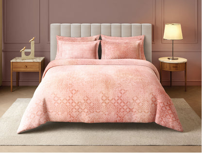 Spaces Nora Luminous Reverie 100% Egyptain Cotton 350 TC Sateen Geometric Permium Large Bedsheet with 4 Pillow Covers, Light Blush