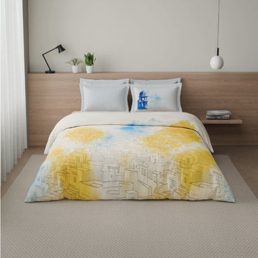 Spaces Riviera 100% Cotton 200 TC Percale Abstract Design Permium Large Bedsheet with 4 Pillow Covers, Blush