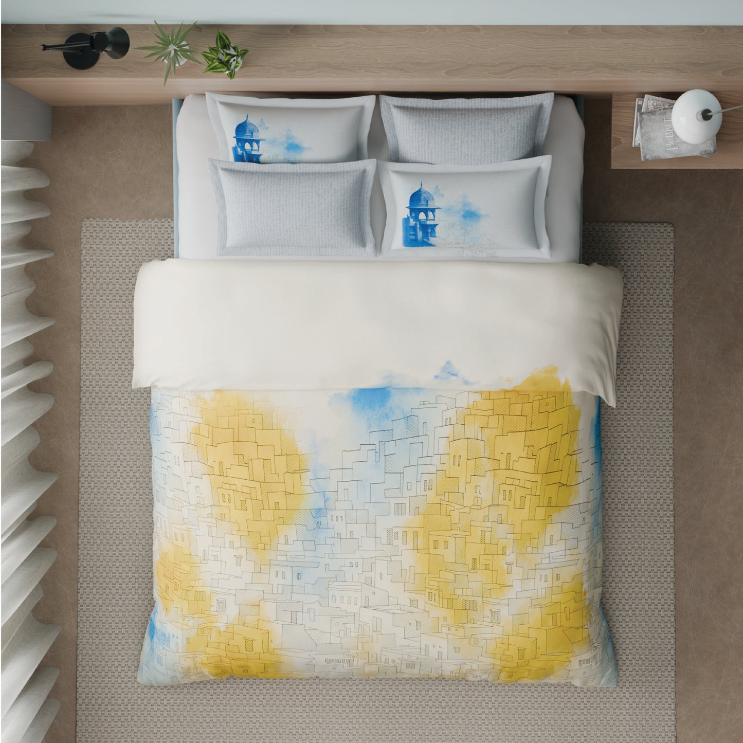 Spaces Riviera 100% Cotton 200 TC Percale Abstract Design Permium Large Bedsheet with 4 Pillow Covers, Blush