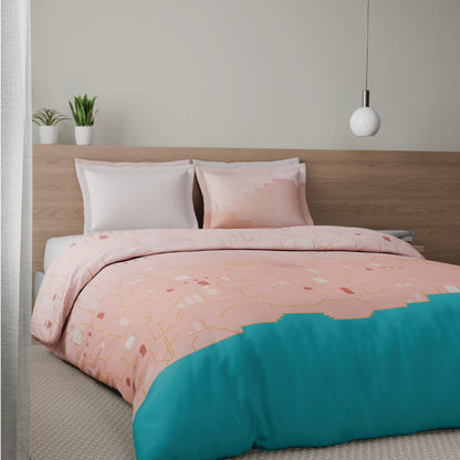 Spaces Riviera 100% Cotton 200 TC Percale Abstract Design Permium Large Bedsheet with 4 Pillow Covers, Strawberry Cream