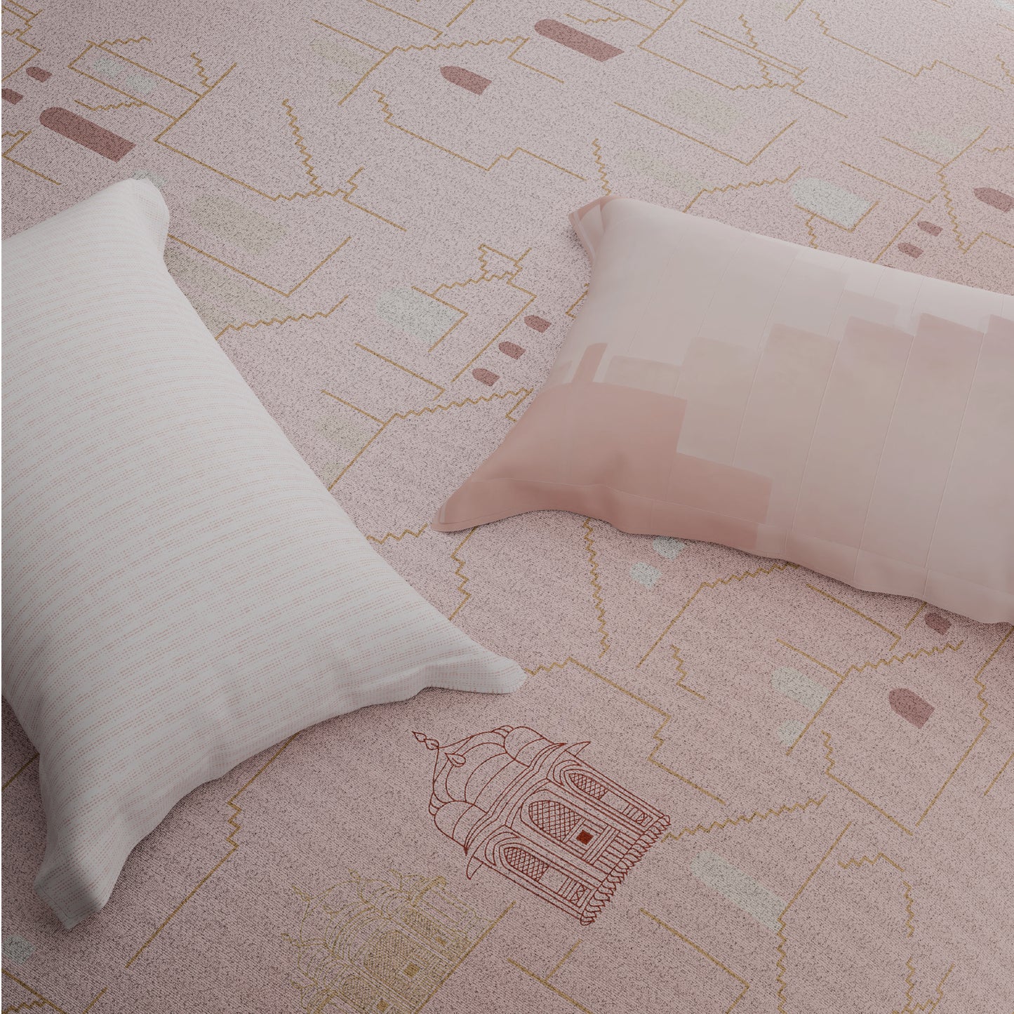 Spaces Riviera 100% Cotton 200 TC Percale Abstract Design Permium Large Bedsheet with 4 Pillow Covers, Strawberry Cream
