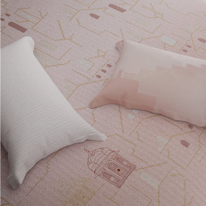 Spaces Riviera 100% Cotton 200 TC Percale Abstract Design Permium Large Bedsheet with 4 Pillow Covers, Strawberry Cream