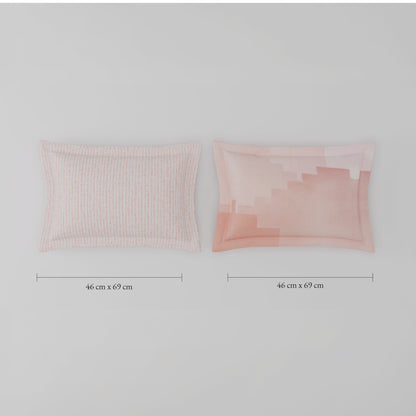 Spaces Riviera 100% Cotton 200 TC Percale Abstract Design Permium Large Bedsheet with 4 Pillow Covers, Strawberry Cream