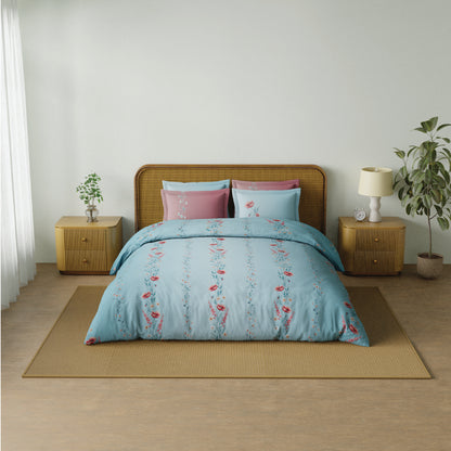 Spaces Riviera 100% Cotton 200 TC Percale Abstract Design Permium Large Bedsheet with 4 Pillow Covers, Starlight Blue