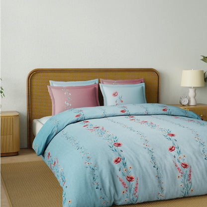 Spaces Riviera 100% Cotton 200 TC Percale Abstract Design Permium Large Bedsheet with 4 Pillow Covers, Starlight Blue