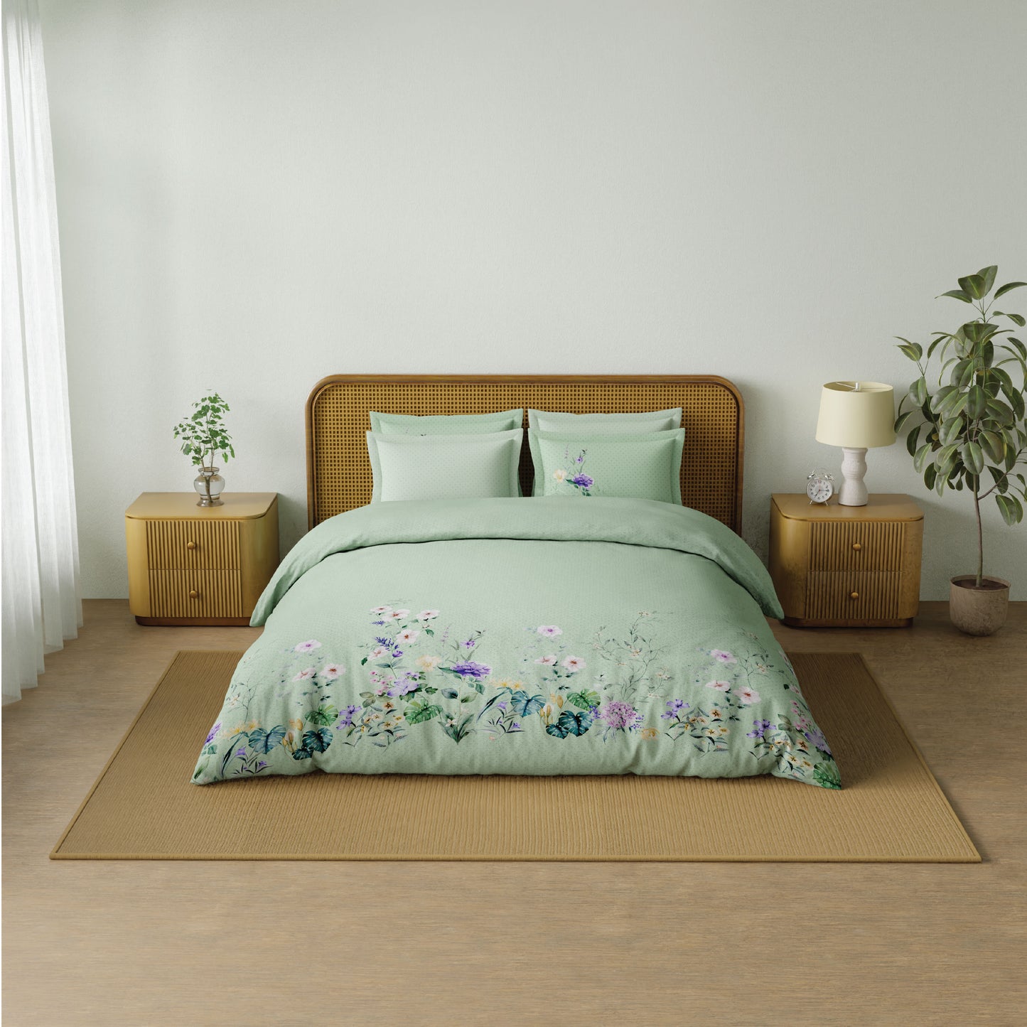 Spaces Riviera 100% Cotton 200 TC Percale Abstract Design Permium Large Bedsheet with 4 Pillow Covers, White