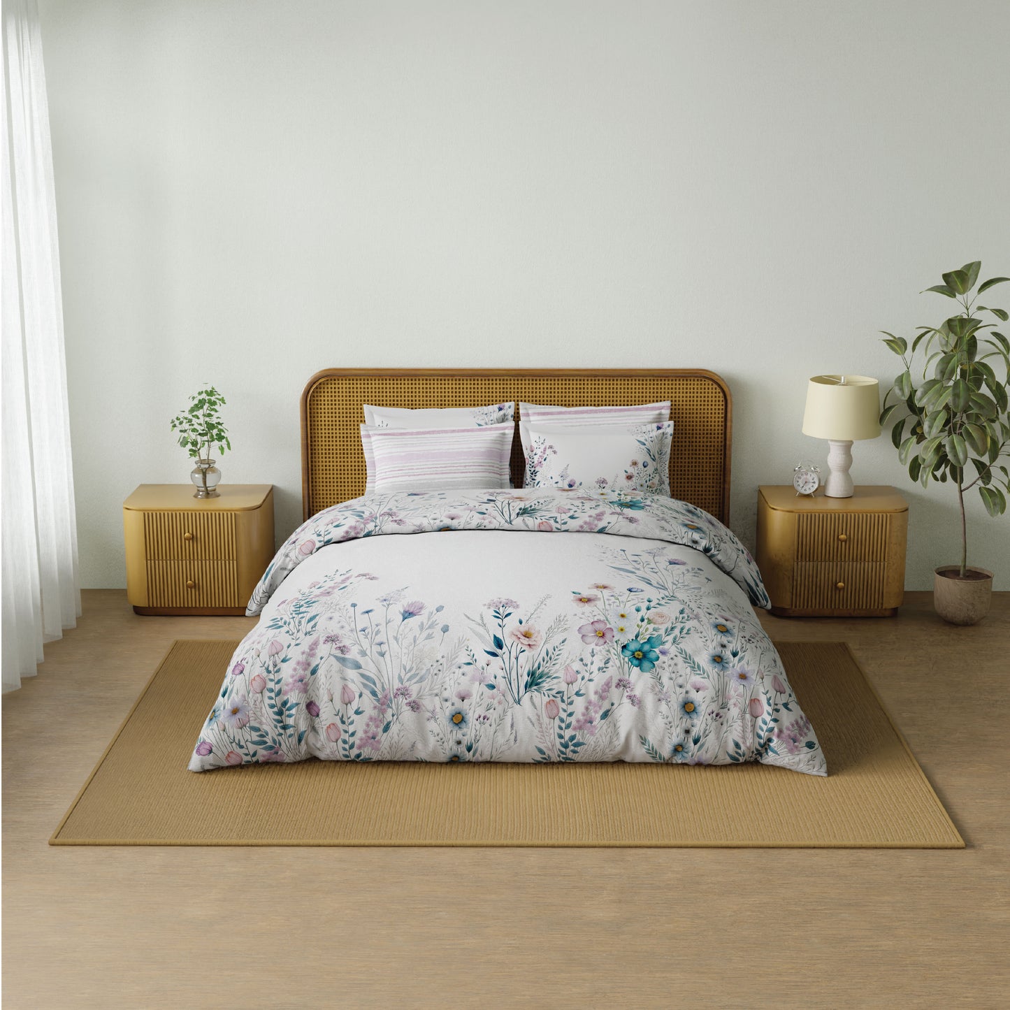 Spaces Riviera 100% Cotton 200 TC Percale Abstract Design Permium Large Bedsheet with 4 Pillow Covers, Taupe