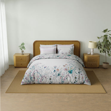 Spaces Riviera 100% Cotton 200 TC Percale Abstract Design Permium Large Bedsheet with 4 Pillow Covers, Taupe