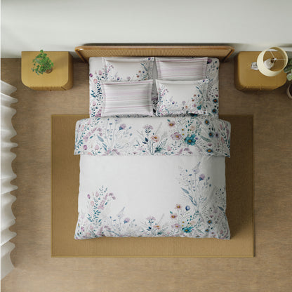 Spaces Riviera 100% Cotton 200 TC Percale Abstract Design Permium Large Bedsheet with 4 Pillow Covers, Taupe