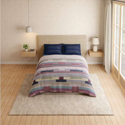 Spaces Vortex 100% Cotton 180 TC Percale Geometric Permium Large Bedsheet with 4 Pillow Covers, Taupe