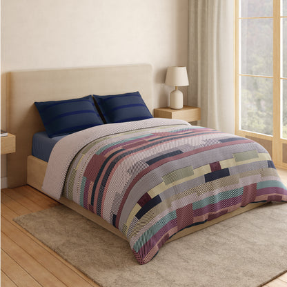 Spaces Vortex 100% Cotton 180 TC Percale Geometric Permium Large Bedsheet with 4 Pillow Covers, Taupe