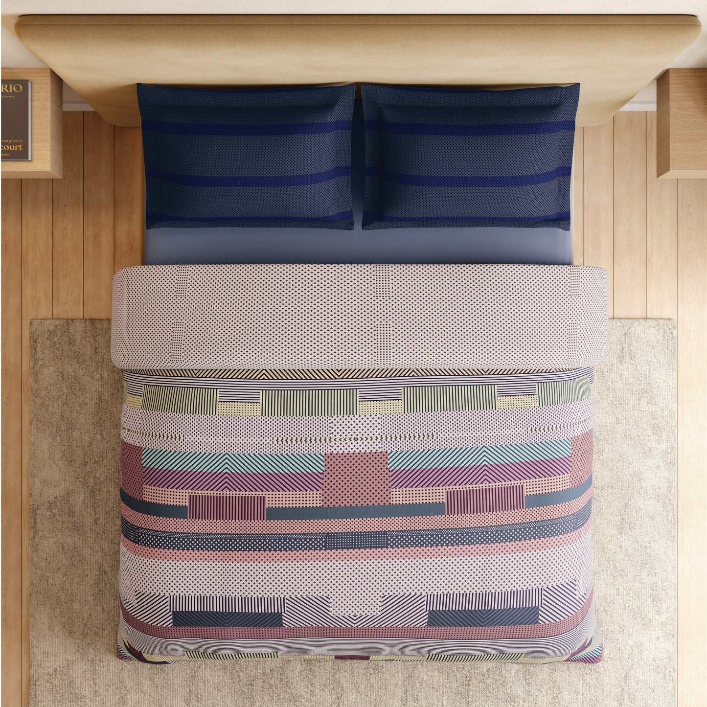 Spaces Vortex 100% Cotton 180 TC Percale Geometric Permium Large Bedsheet with 4 Pillow Covers, Taupe