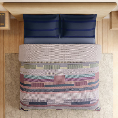 Spaces Vortex 100% Cotton 180 TC Percale Geometric Permium Large Bedsheet with 4 Pillow Covers, Taupe