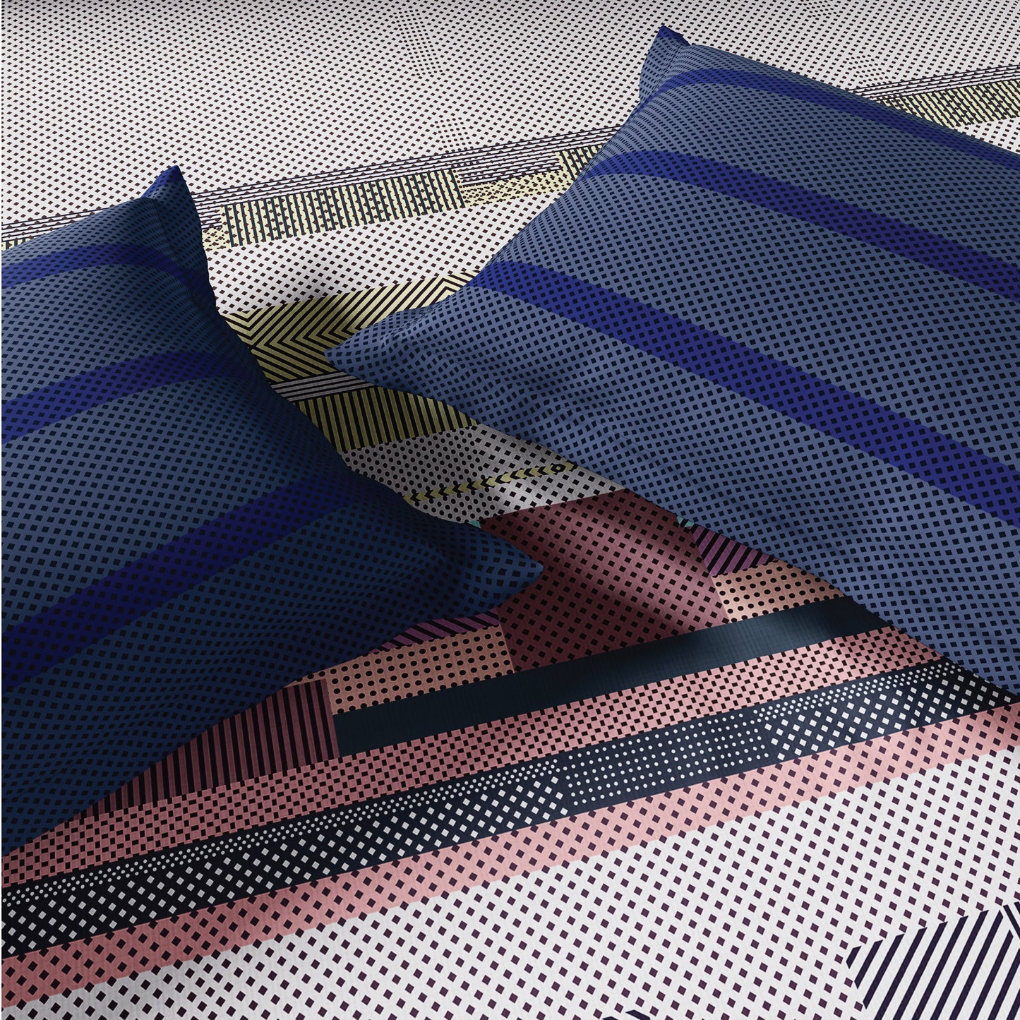 Spaces Vortex 100% Cotton 180 TC Percale Geometric Permium Large Bedsheet with 4 Pillow Covers, Taupe