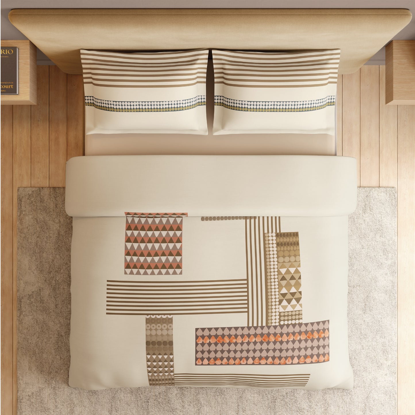 Spaces Vortex 100% Cotton 180 TC Percale Geometric Permium Large Bedsheet with 4 Pillow Covers, Beige