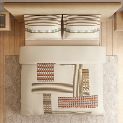 Spaces Vortex 100% Cotton 180 TC Percale Geometric Permium Large Bedsheet with 4 Pillow Covers, Beige
