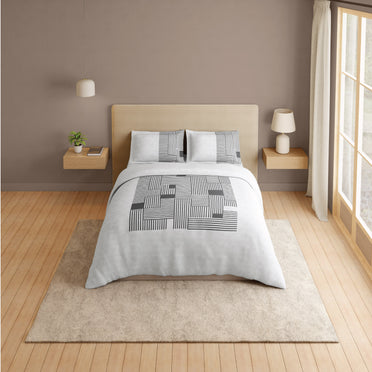 Spaces Vortex 100% Cotton 180 TC Percale Geometric Permium Large Bedsheet with 4 Pillow Covers, White