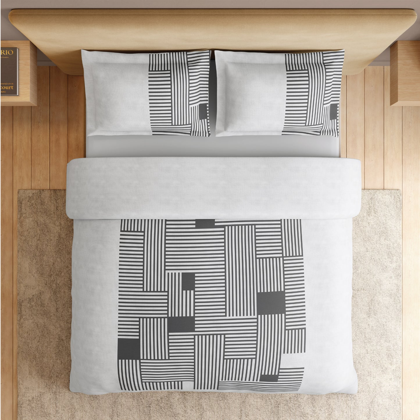 Spaces Vortex 100% Cotton 180 TC Percale Geometric Permium Large Bedsheet with 4 Pillow Covers, White