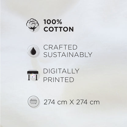 Spaces Vortex 100% Cotton 180 TC Percale Geometric Permium Large Bedsheet with 4 Pillow Covers, White