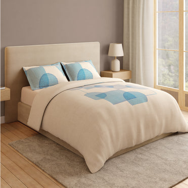 Spaces Vortex 100% Cotton 180 TC Percale Geometric Permium Large Bedsheet with 4 Pillow Covers, Eggnog
