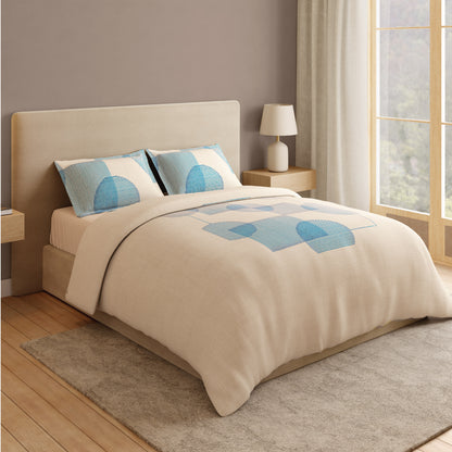 Spaces Vortex 100% Cotton 180 TC Percale Geometric Permium Large Bedsheet with 4 Pillow Covers, Eggnog