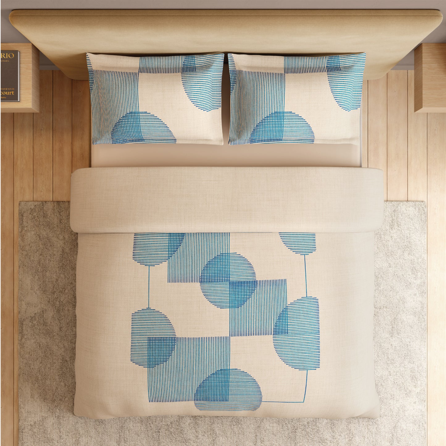 Spaces Vortex 100% Cotton 180 TC Percale Geometric Permium Large Bedsheet with 4 Pillow Covers, Eggnog