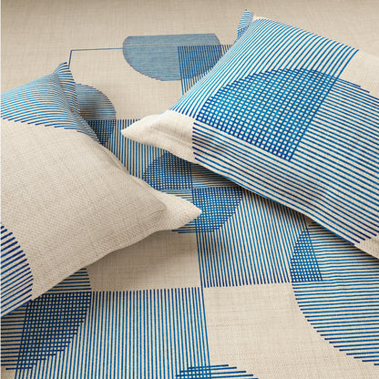 Spaces Vortex 100% Cotton 180 TC Percale Geometric Permium Large Bedsheet with 4 Pillow Covers, Eggnog