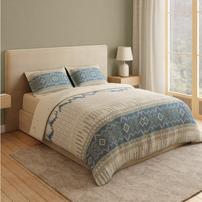 Spaces Vortex 100% Cotton 180 TC Percale Geometric Permium Large Bedsheet with 4 Pillow Covers, Cream