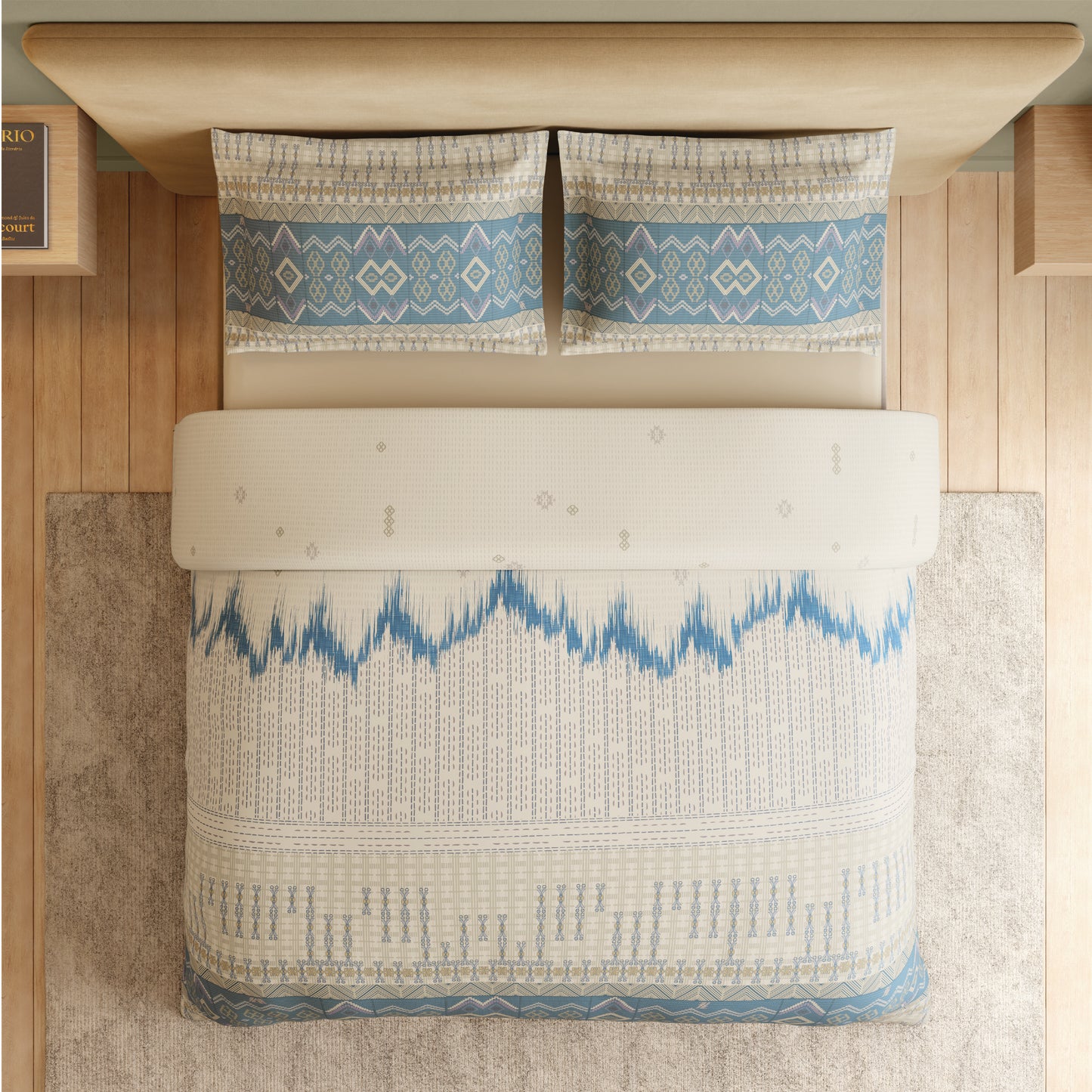 Spaces Vortex 100% Cotton 180 TC Percale Geometric Permium Large Bedsheet with 4 Pillow Covers, Cream