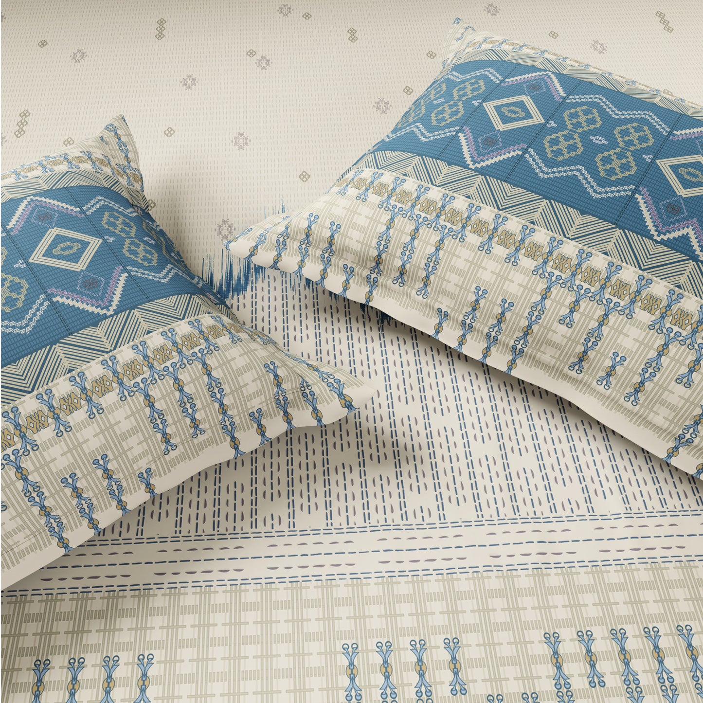 Spaces Vortex 100% Cotton 180 TC Percale Geometric Permium Large Bedsheet with 4 Pillow Covers, Cream