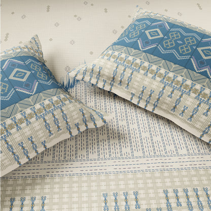 Spaces Vortex 100% Cotton 180 TC Percale Geometric Permium Large Bedsheet with 4 Pillow Covers, Cream