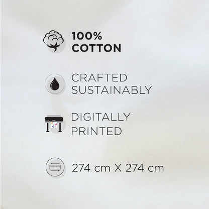 Spaces Vortex 100% Cotton 180 TC Percale Geometric Permium Large Bedsheet with 4 Pillow Covers, Cream