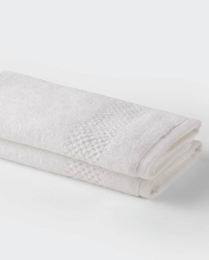 Spaces Swift Dry 100% Cotton 450 GSM Solid Dobby White 2 Hand Towels – 40 x 60 CM