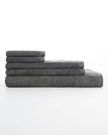 Spaces Swift Dry 100% Cotton 450 GSM Solid Dobby Dark Grey 2 Hand Towels – 40 x 60 CM