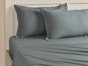 Spaces Aven Grey Solid 100% Cotton 210 TC Large Bedsheet with 2 Pillow Covers - 108 x 108 Inches