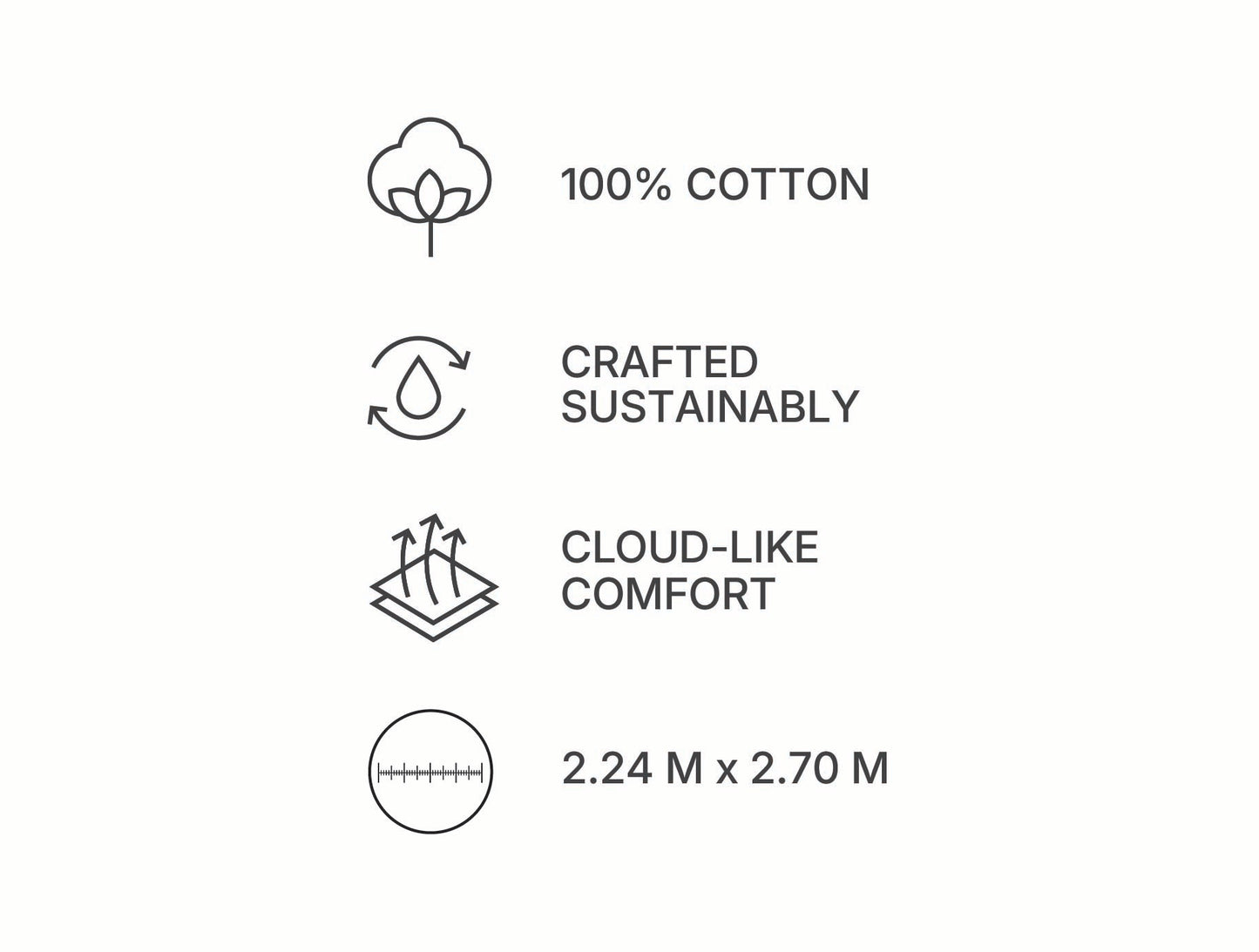 Spaces Aven Grey Solid 100% Cotton 210 TC Large Bedsheet with 2 Pillow Covers - 108 x 108 Inches