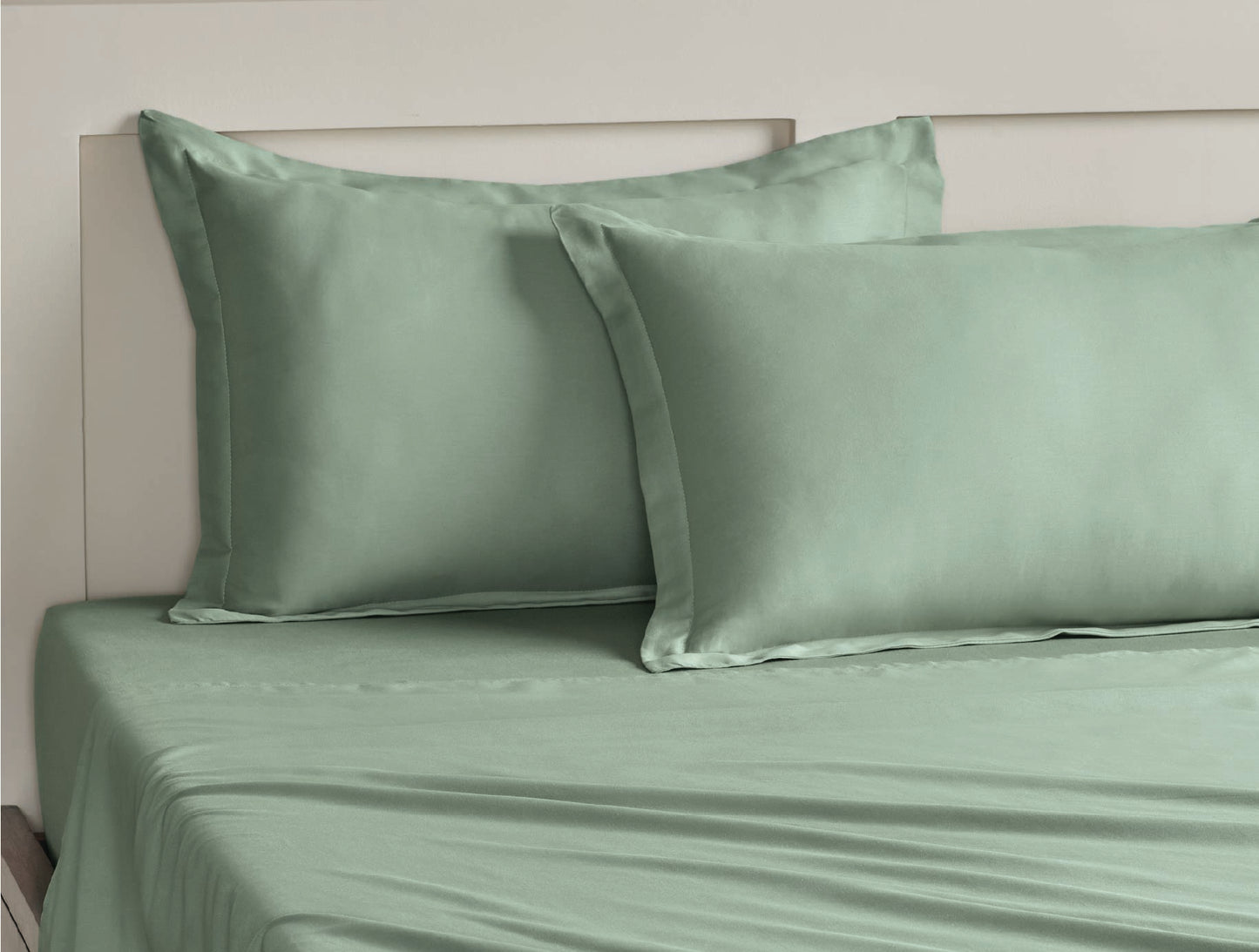 Spaces Aven Sage Solid 100% Cotton 210 TC Large Bedsheet with 2 Pillow Covers - 108 x 108 Inches