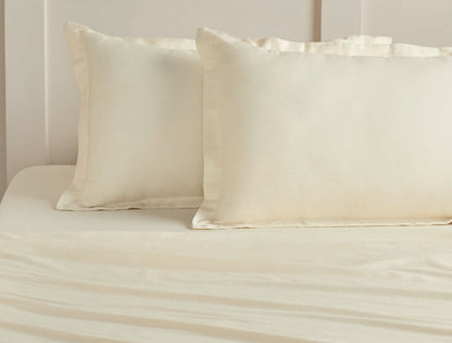 Spaces Aven Ivory Solid 100% Cotton 210 TC Large Bedsheet with 2 Pillow Covers - 108 x 108 Inches